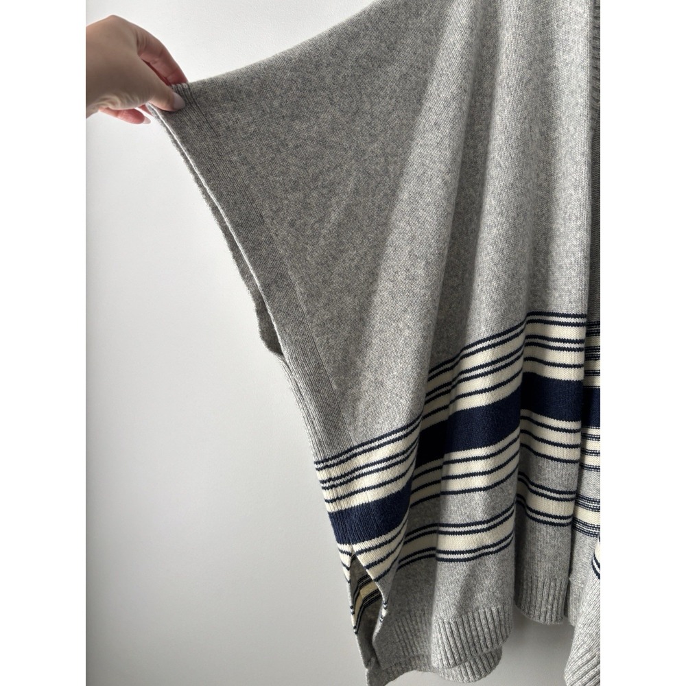 GAP Grey Knit Wool Blend Poncho Sweater Cream and Blue Stripes OS Cottagecore - Picture 7 of 10